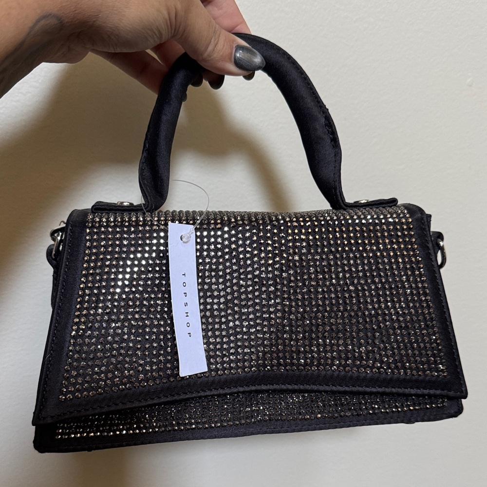 Topshop Black and Silver Studded Clutch